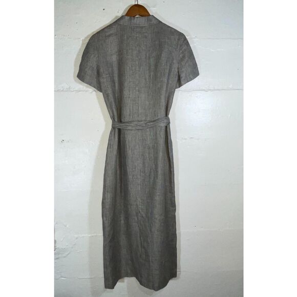 Vintage Irish Linen Check Shirt Dress Size 10 Y2K Button Front Belted Talbots - Picture 9 of 12